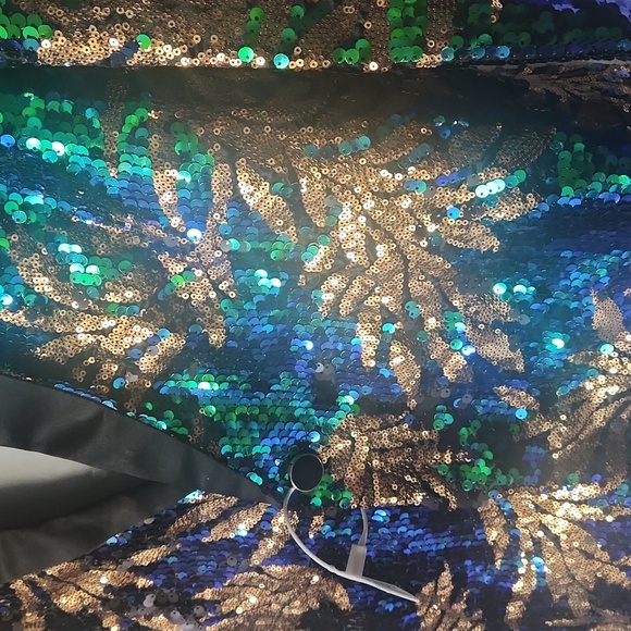 Sequin Blazer For Men Blue/Green/ Gold Leaves Pattern - Picture 6 of 14